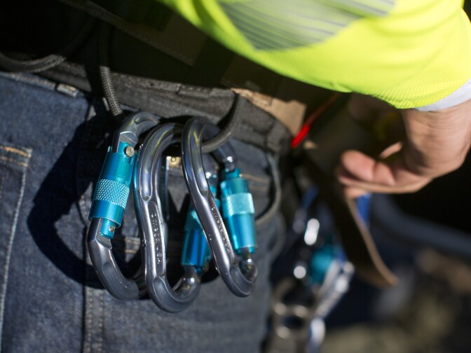 Volunteers for CalTrans' rock climbing team attend a three-day training in Kingsville, Calif. before they can work in the field.