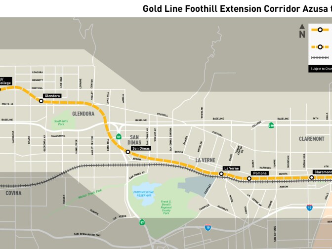 A map of the planned route between Azusa and Montclair.