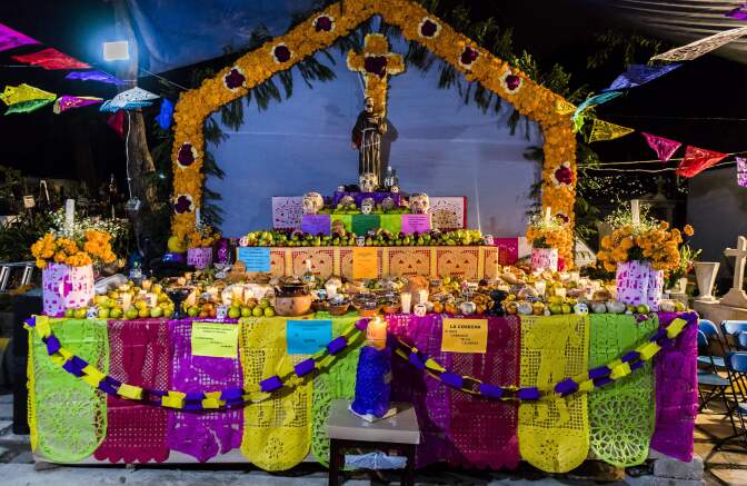 A typical Altar of the Dead is seen at San Francisco Cemetery in Mexico City on November 1, 2016.