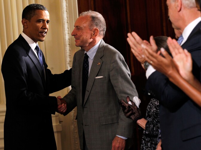 President Obama greets Sen. Arlen Specter at a reception in honor of Jewish American Heritage Month. After 44 years as a Republican, Specter switched parties in 2009.