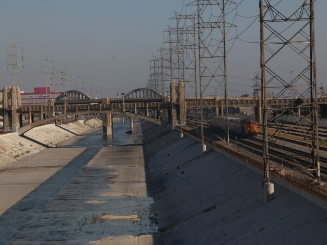 A view of the L.A. River near 6th street in downtown Los Angeles.