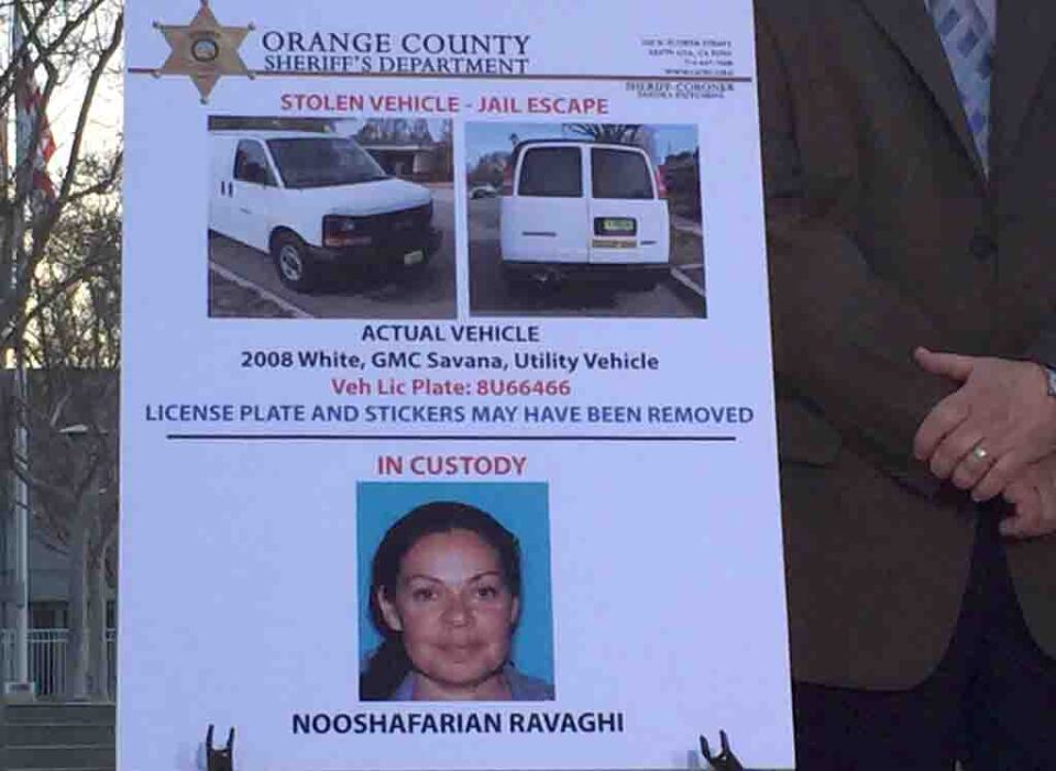 The Orange County Sheriff's Department released an image of Nooshafarin Ravanghi, who they say was involved in the escape of three inmates last week. 