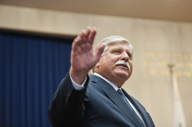 Interim LA County Sheriff John Scott is sworn in at the Board of Supervisors Hearing Room at the Hall of Administration on Jan. 30.