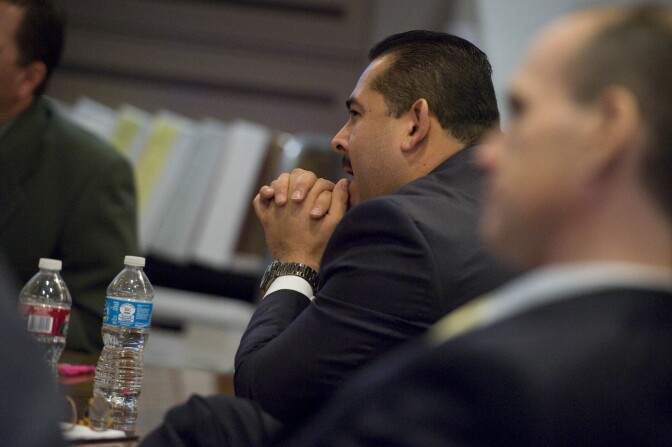 Defendant Manuel Ramos listens to closing arguments Wednesday.