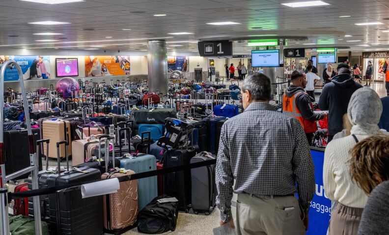 A sea of bags covers the entire area