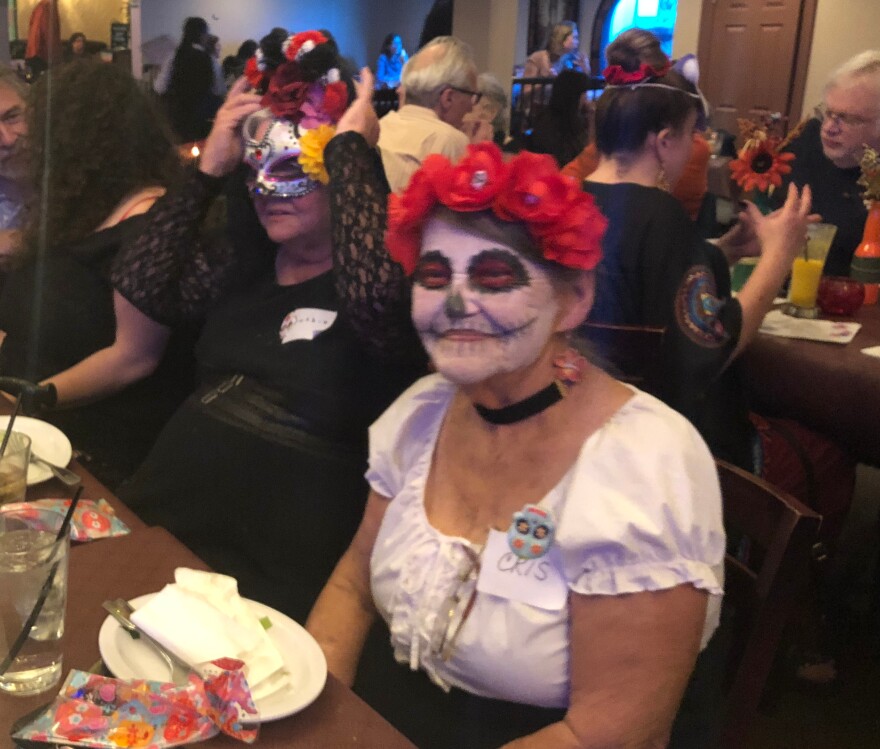 Participants at L.A.'s first “Secular Day of the Dead” celebration in Koreatown on Nov. 1, 2018. (Photo by Aaron Schrank/LAist)