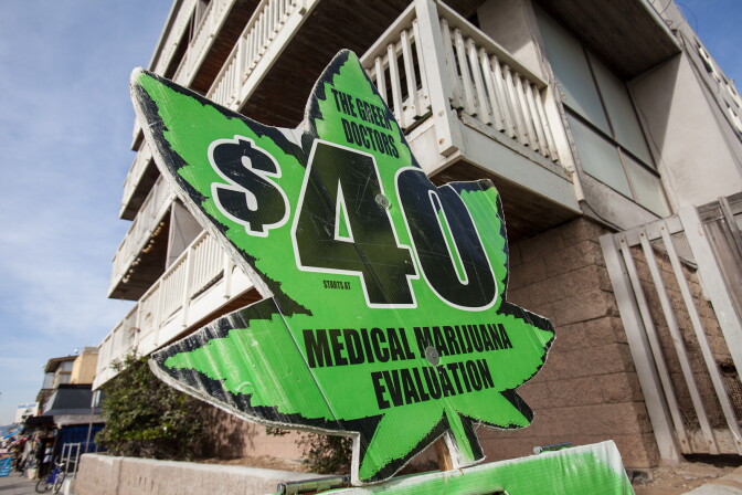The Green Doctors advertisement on the Venice Boardwalk