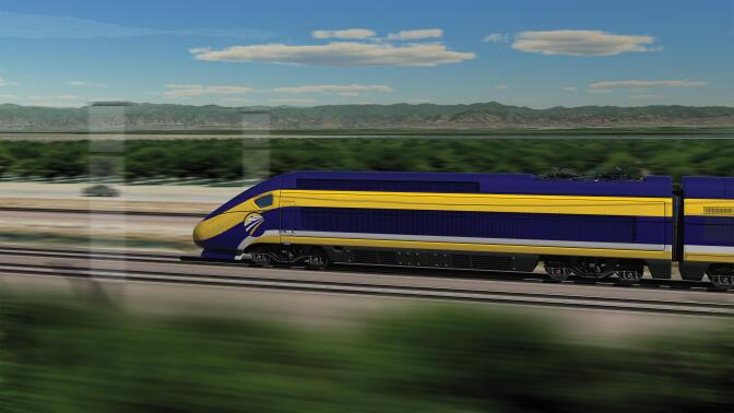 Computer-generated image of a potential California high-speed train.
