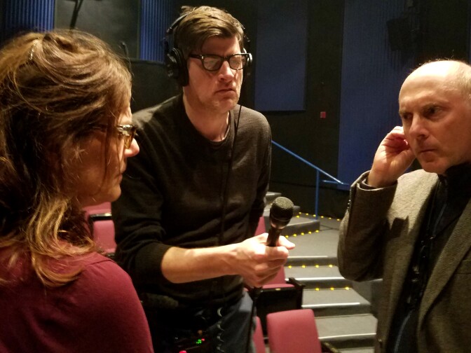 John Rabe records Deb Lacusta and Dan Castellaneta reading from Castellaneta's new play "For Piano and Harpo," at the Falcon Theatre in Burbank. 