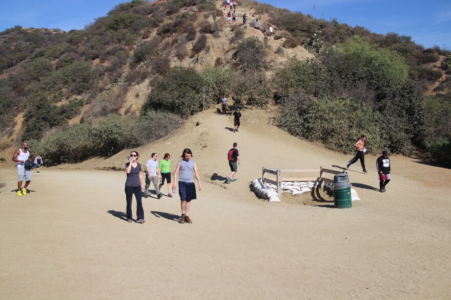 Hikers and joggers climb the trails at Runyon Canyon Park. 