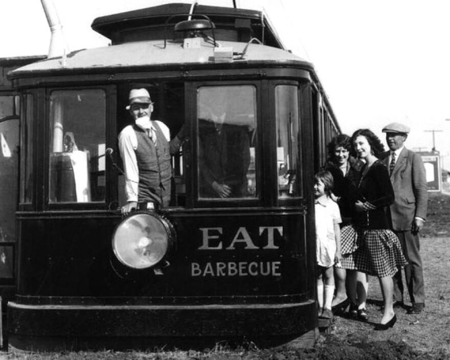 An undated photo of the Toonerville Trolley Sandwich Special, housed in an old streetcar at 1635 W. Manchester Ave. 