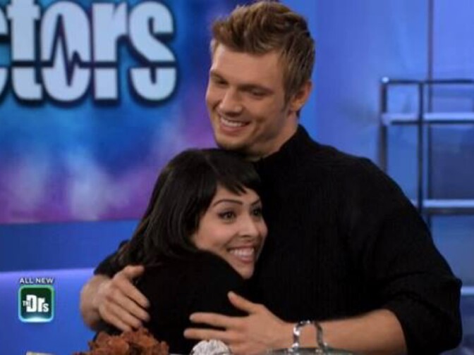 A screenshot of Backstreet Boys superfan Nadia Vazquez meeting the Backstreet Boys' Nick Carter on "The Doctors."