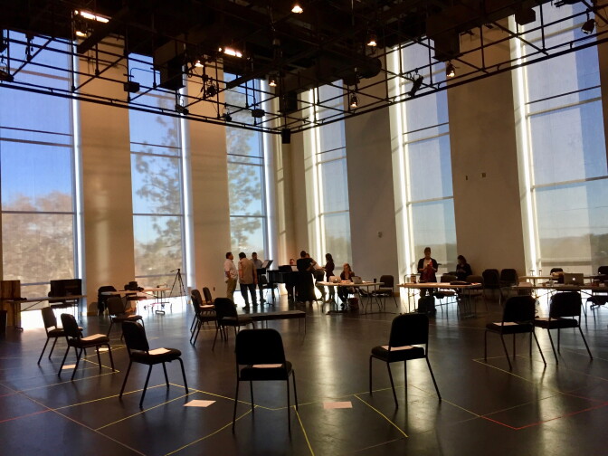 A rehearsal for “Cruzar la Cara de la Luna,” or “To Cross the Face of the Moon.”  