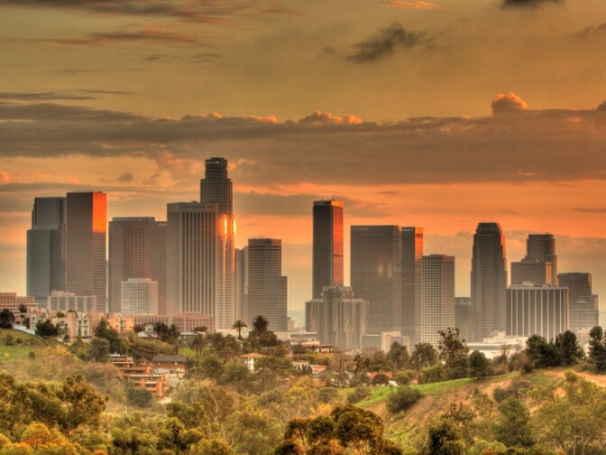 Downtown Los Angeles at sunset. 