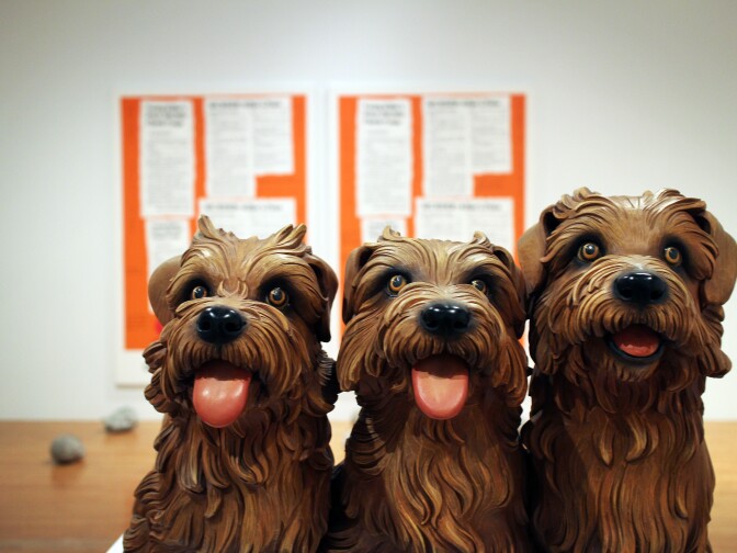 Jeff Koons' sculpture, "Three Puppies"