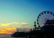 The Santa Monica Pier at dusk.