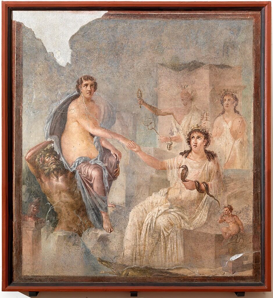 Fresco with the Arrival of Io in Egypt, Roman, AD 62–79; found in the Temple of Isis, Pompeii; plaster and pigment. Museo Archeologico Nazionale, Naples.