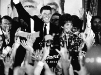 Ronald and Nancy Reagan at the Victory Celebration as Reagan Wins Bid for California Governor, Biltmore Hotel, Los Angeles by unidentified artist, Nov 8, 1966, photographic reproduction.