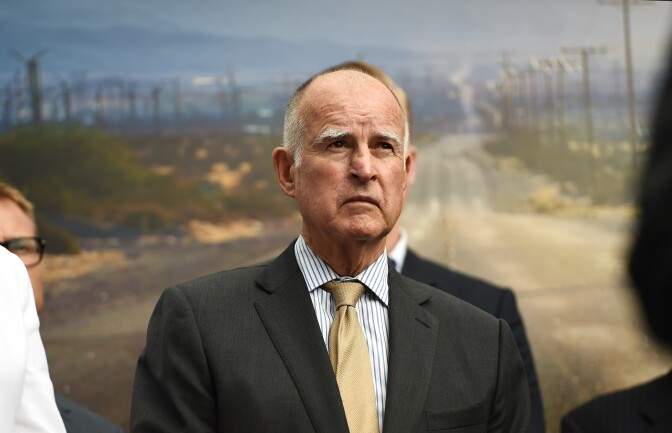 California Gov. Jerry Brown attends the  Drive The Dream 2015, an event aimed at accelerating the continued adoption of plug-in electric vehicles in California.