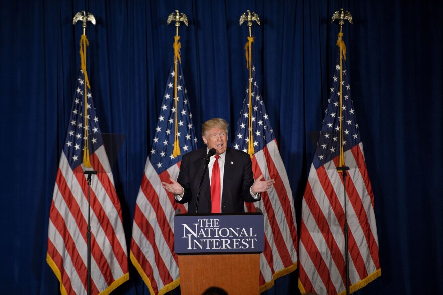 Republican presidential candidate Donald Trump delivers a foreign policy speech at the Mayflower Hotel April 27, 2016 in Washington, DC. 