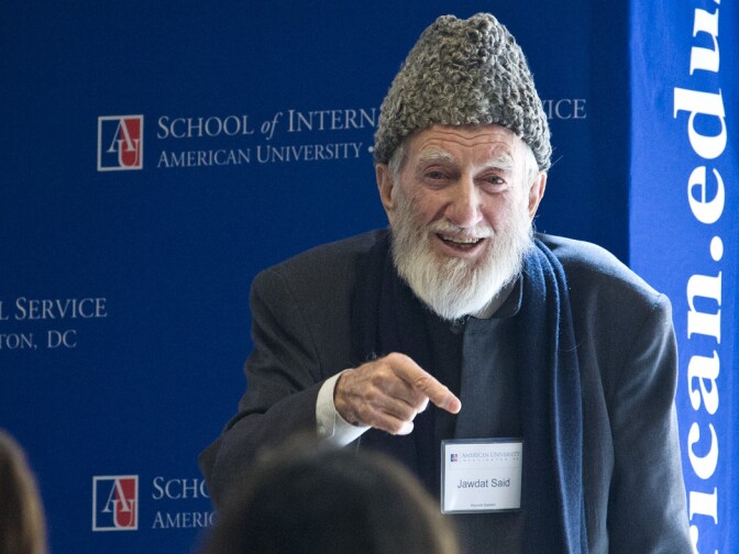 Sheik Jawdat Said, 81, has been urging nonviolent protest in Syria for decades, and has been arrested many times. A scholar and an activist, shown here speaking at American University in Washington in March, he is heading back to Syria this week and plans to resume his call for peaceful opposition to the government.
