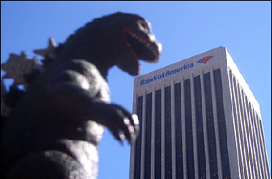 Godzilla eschews Hollywood's red carpet, deciding instead to make a withdrawal from his downtown bank account.