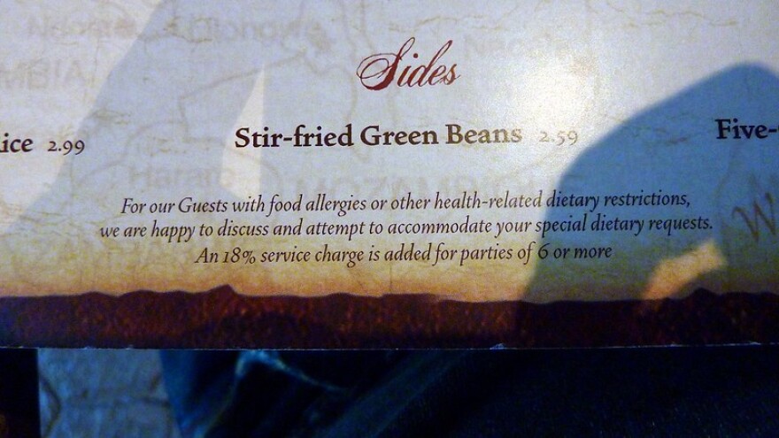 Photo of a restaurant menu.