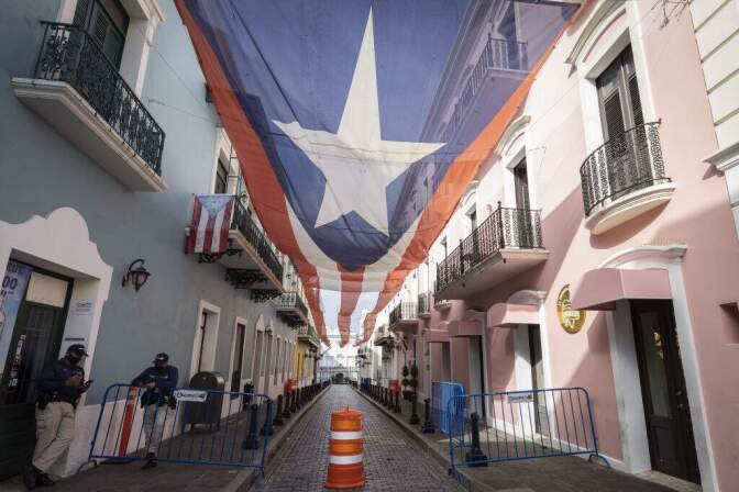 Puerto Rican flag is seen outside the Governor's residence. (Alejandro Granadillo/Anadolu Agency via Getty Images)