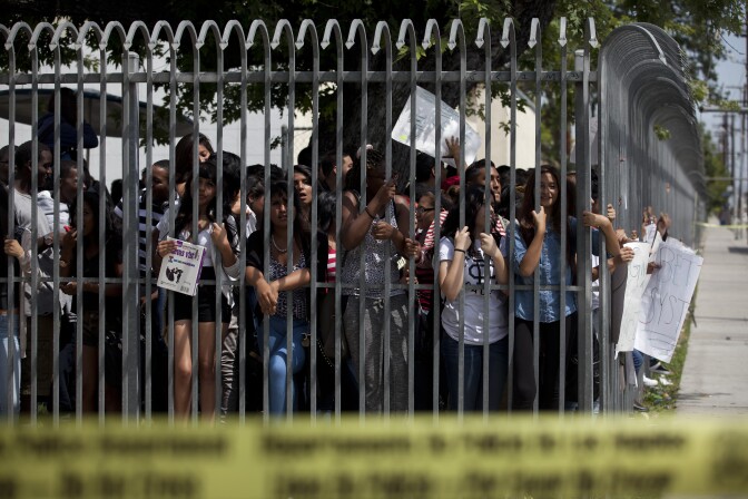 Jefferson High School students stage a walk-out in protest of a broken scheduling system that doesn't allow them to take the proper classes they need to graduate.