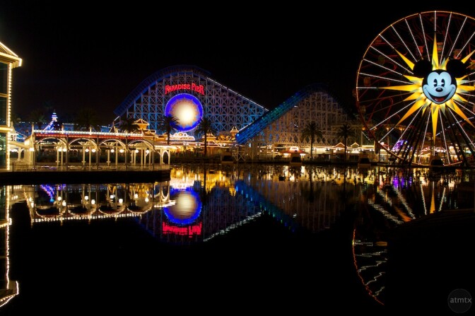 Reflections of the Disneyland California Adventure rides before "World of Color" show.