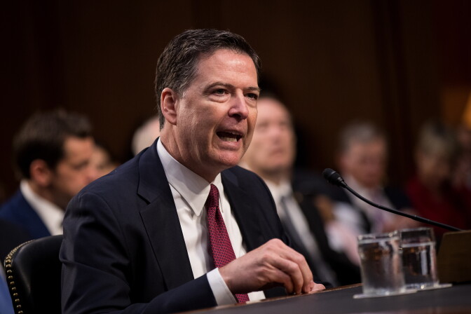 WASHINGTON, DC - JUNE 08: Former FBI Director James Comey testifies before the Senate Intelligence Committee in the Hart Senate Office Building on Capitol Hill June 8, 2017 in Washington, DC. Comey said that President Donald Trump pressured him to drop the FBI's investigation into former National Security Advisor Michael Flynn and demanded Comey's loyalty during the one-on-one meetings he had with president. (Photo by Drew Angerer/Getty Images)