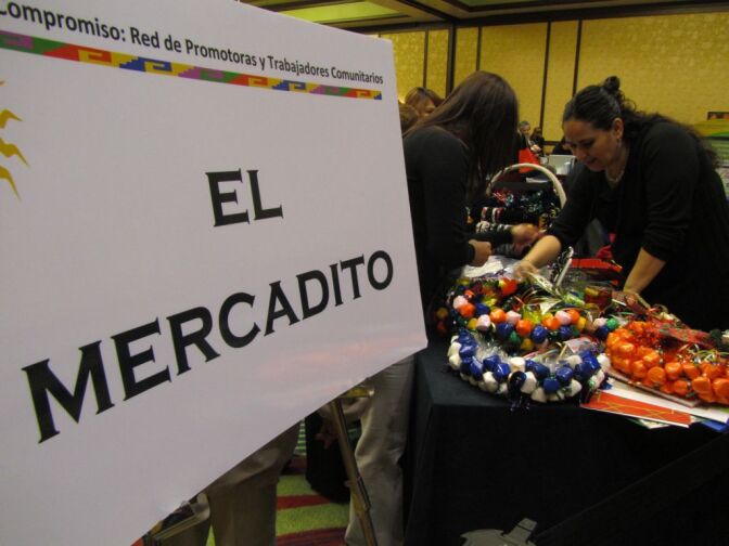 Organizers set up this international marketplace at the eighth annual Vision y Compromiso Conference at the Marriott Hotel near Los Angeles International Airport.