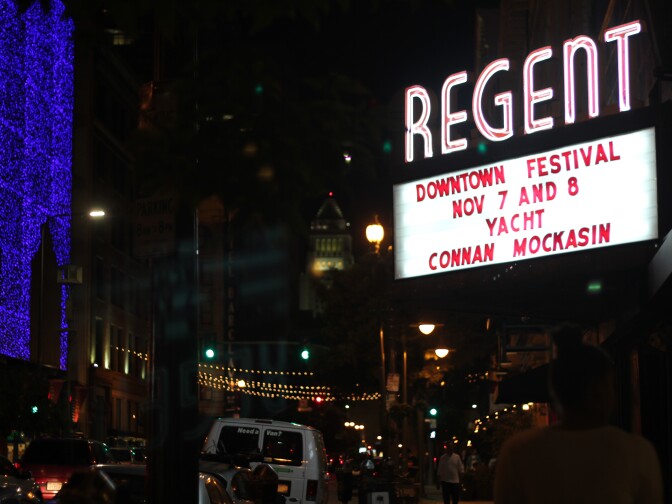 The Regent Theater's opening weekend marquee. 