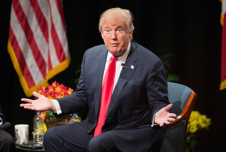 Republican presidential candidate Donald Trump speaks during a town hall meeting during a campaign stop at Des Moines Area Community College Newton Campus on November 19, 2015.
