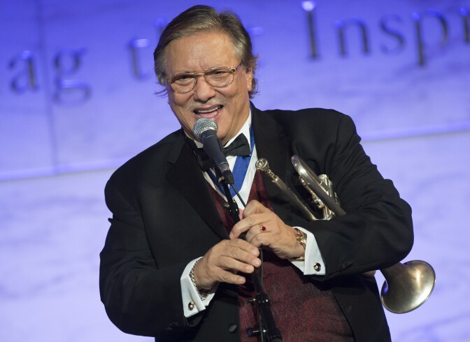 WASHINGTON, DC - NOVEMBER 20: Jazz musician Arturo Sandoval performs during a dinner for Medal of Freedom awardees at the Smithsonian National Museum of American History on November 20, 2013 in Washington, DC. The Presidential Medal of Freedom is the nation's highest civilian honor, presented to individuals who have made meritorious contributions to the security or national interests of the United States, to world peace, or to cultural or other significant public or private endeavors. (Photo by Kevin Dietsch-Pool/Getty Images)