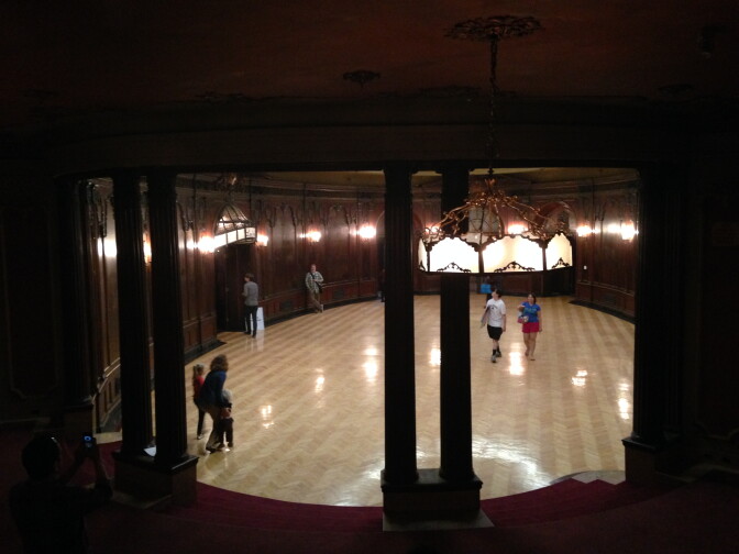 The bottom floor of The Los Angeles Theatre in downtown L.A. took inspiration from the ballrooms of cruise ships. The theater was recently renovated by the Delijani family and was on display as part of "A Day on Broadway," on January 25, 2014 .