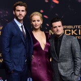 (From L) Australian actor Liam Hemsworth, US actress Jennifer Lawrence, and US actor Josh Hutcherson.