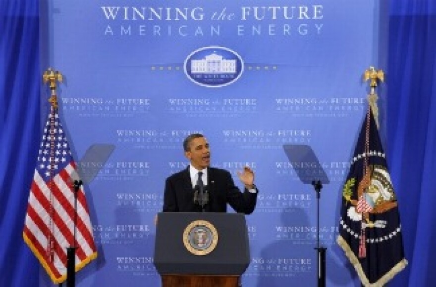 US President Barak Obama delivers an address on his administration's strategy on the future of American energy, at Georgetown University, in Washington, DC, March 30, 2011.