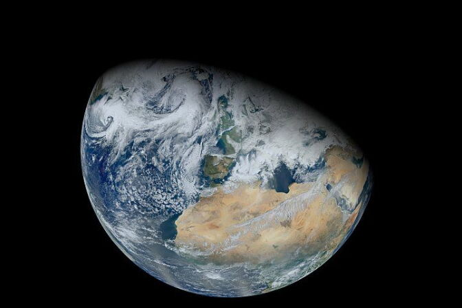 Over a period of six orbits on on February 3, 2012, the recently launched Suomi NPP satellite provided the Visible Infrared Imaging Radiometer Suite (VIIRS) instrument enough time to gather the pixels for this synthesized view of Earth showing North Africa and southwestern Europe.