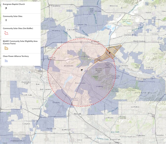 A map showing the location of a community solar site in Pico Rivera. 