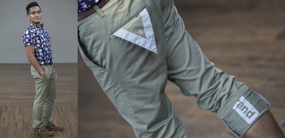 Leo Duran wears biking khakis made by Betabrand.