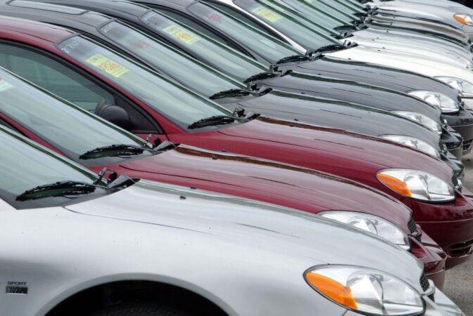 Orders placed with U.S. factories rose to a record high in June, boosted by strong demand for airplanes, machinery and autos. Factory orders rose 1.5 percent in June compared with May, the Commerce Department reported Friday. (File photo: Ford Taurus automobiles sit on the sales lot at World Ford in Pembroke Pines, Florida).