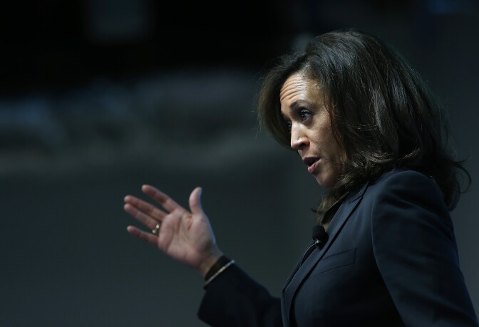 California Attorney General Kamala Harris delivers a keynote address during a Safer Internet Day event at Facebook headquarters on February 10, 2015 in Menlo Park, California. 