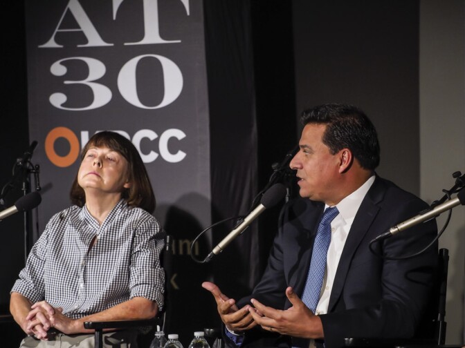 Alice Callaghan, Founder and Director, Las Familias Del Pueblo and Jose Huizar, Los Angeles City Council Member representing District 14 and co-chair of the Homelessness and Poverty Committee.