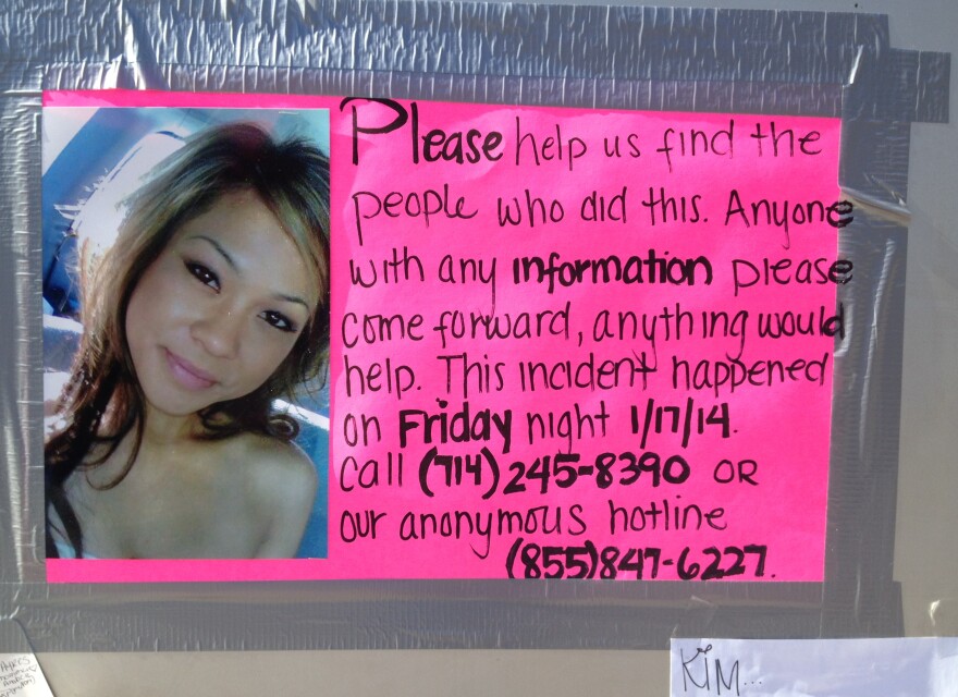 One of many personal messages at a makeshift memorial for Kim Pham in January 2014 in downtown Santa Ana.