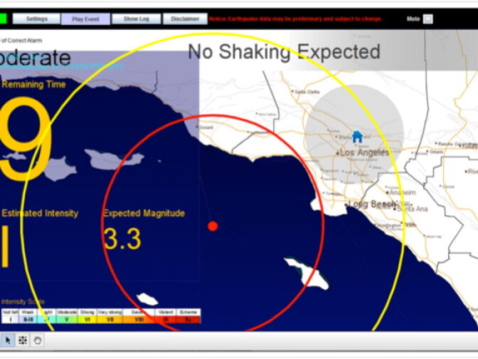 Screenshot of the User Display of CISN ShakeAlert during the 2011 M3.3 Channel Island earthquake in Southern California.