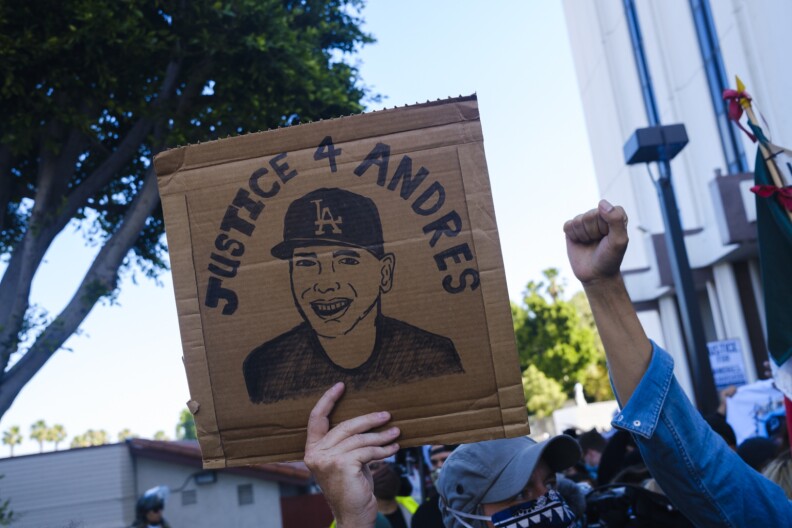 Hundreds of people spent their Father's Day marching from the auto body shop where 18-year-old Andres Guardado was shot and killed by a sheriff's deputy last week to the Compton Sheriff's station were that deputy is based.