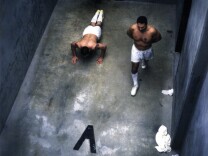 The exercise yard at Pelican Bay State Prison.