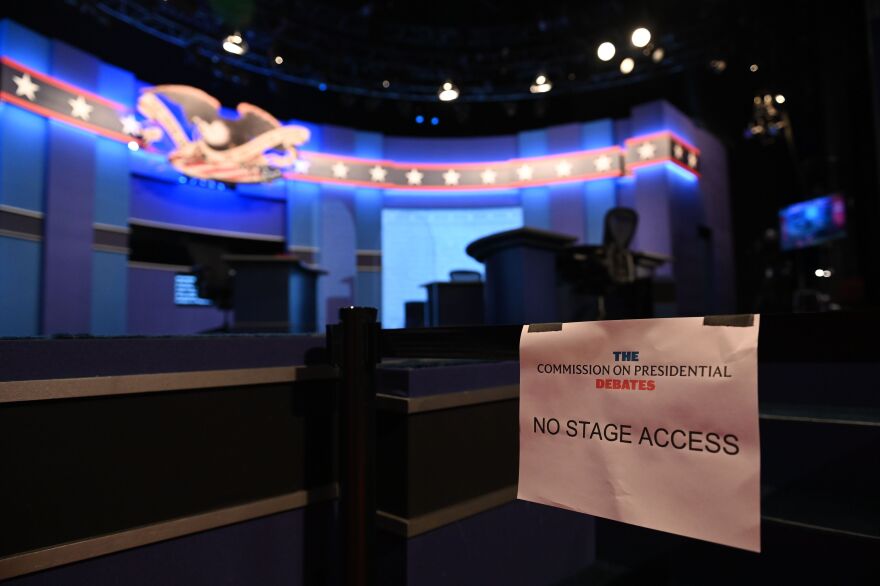 The stage is set ahead of the vice presidential debate in Kingsbury Hall of the University of Utah October 7, 2020 in Salt Lake City, Utah. - For once in a rollercoaster US election, Donald Trump and Joe Biden yield the spotlight Wednesday to Vice President Mike Pence and the Democrat seeking his job -- Kamala Harris -- as they debate for the first time. (Photo by Eric BARADAT / AFP) (Photo by ERIC BARADAT/AFP via Getty Images)