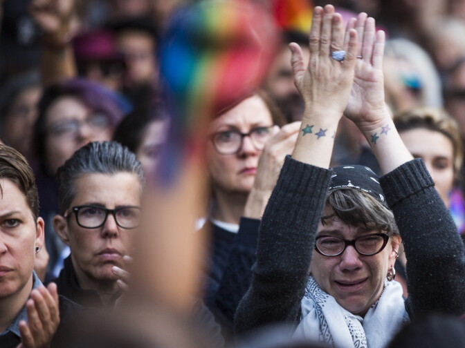 Thousands attend a vigil on Monday, June 13, 2016 at Los Angeles City Hall memorializing those who died in Sunday's attack in Orlando.